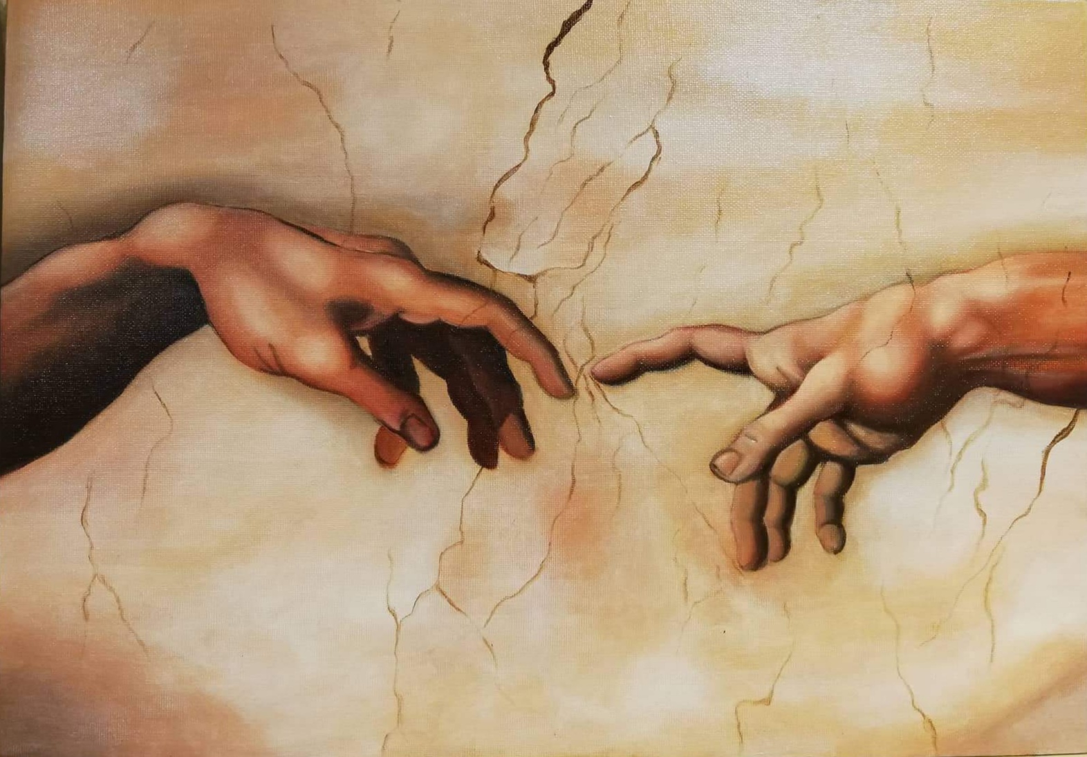 Zrození Adama, (kopie M. Buonaroti), 30x20cm, 2019